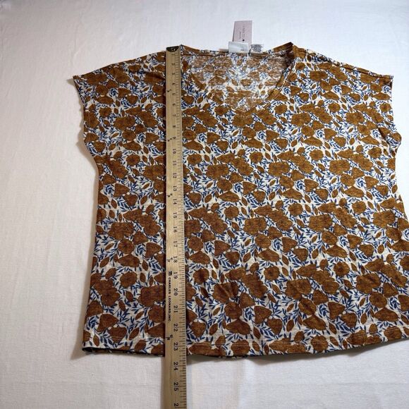 NWT Rachel Zoe Size Small Womens Orange Floral Linen Top Short Sleeve Shirt Boho - Picture 8 of 11